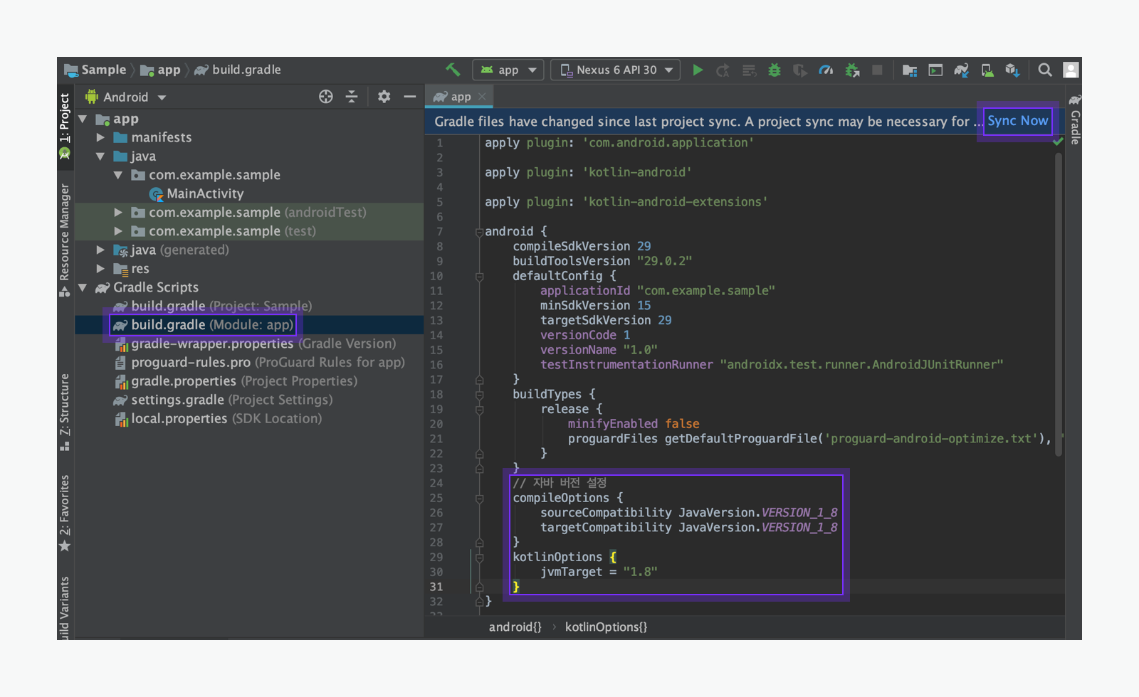 Screenshot of setting Java version in Android Studio