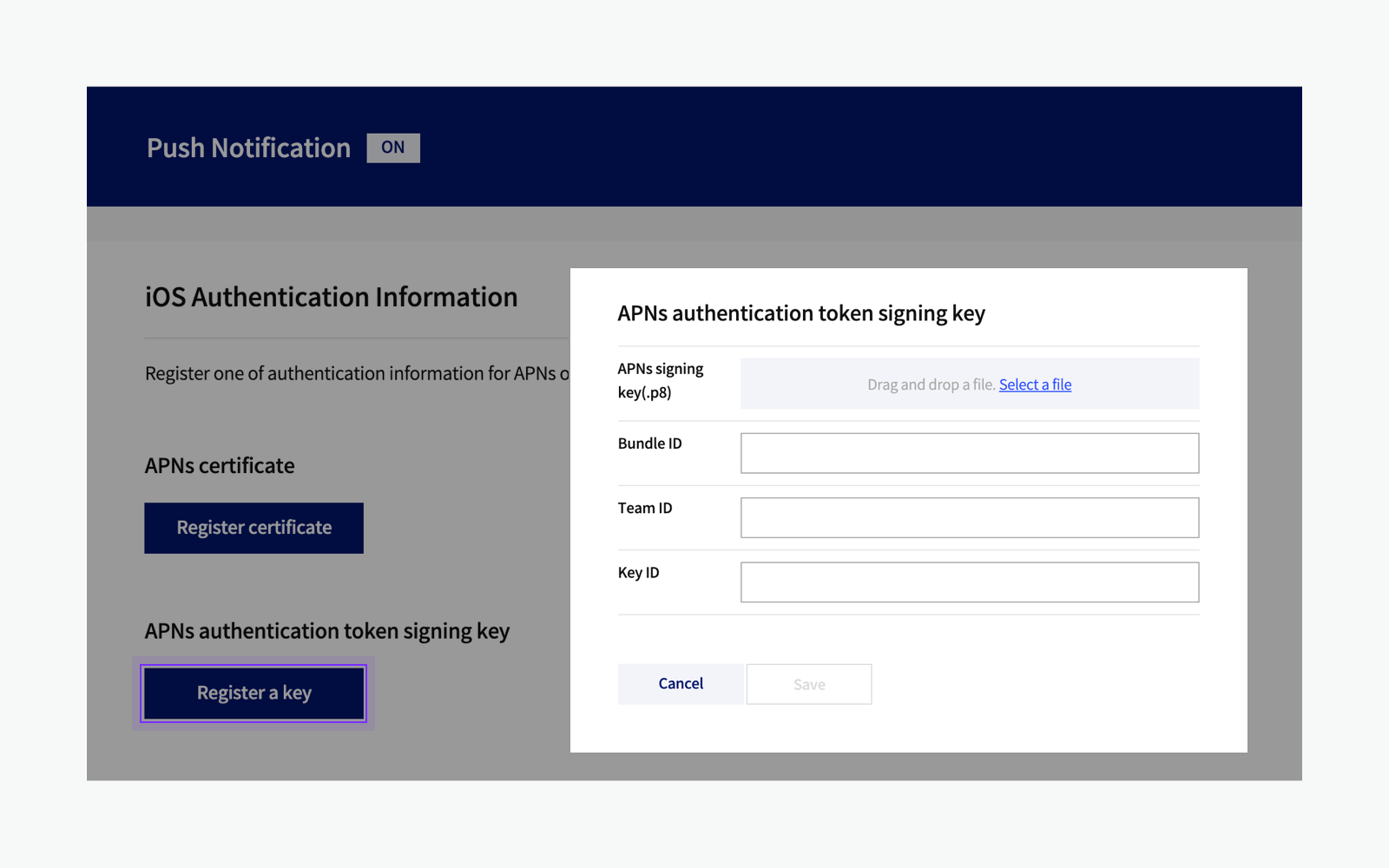 How to register APNs authentication token signing key