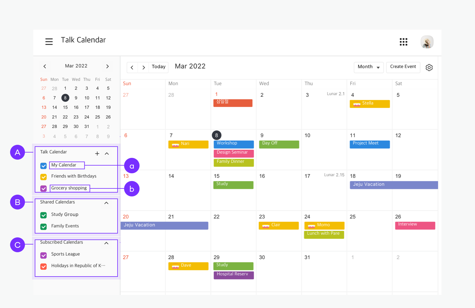 Screenshot of Talk Calendar