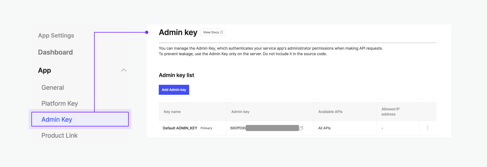 App key management screen after update