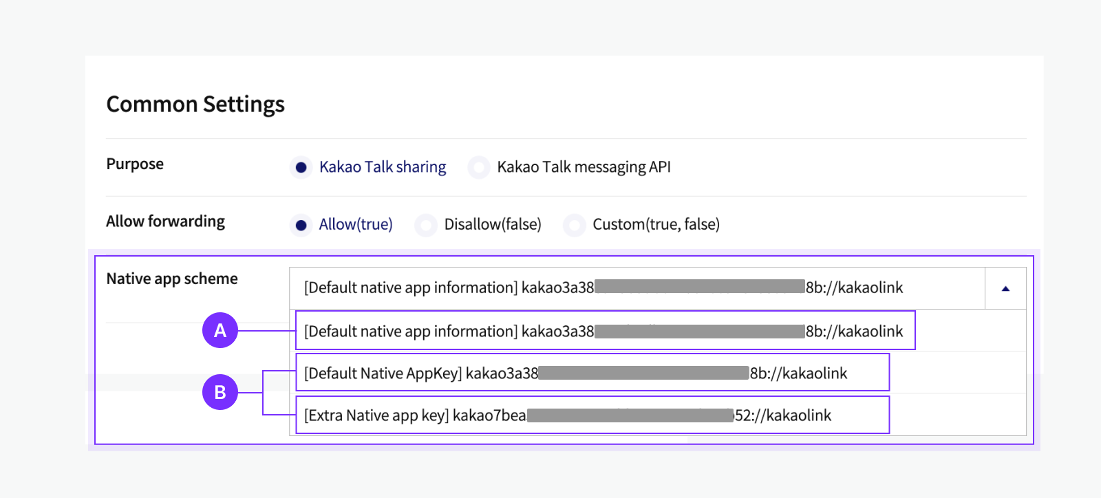 Native app scheme selection screen