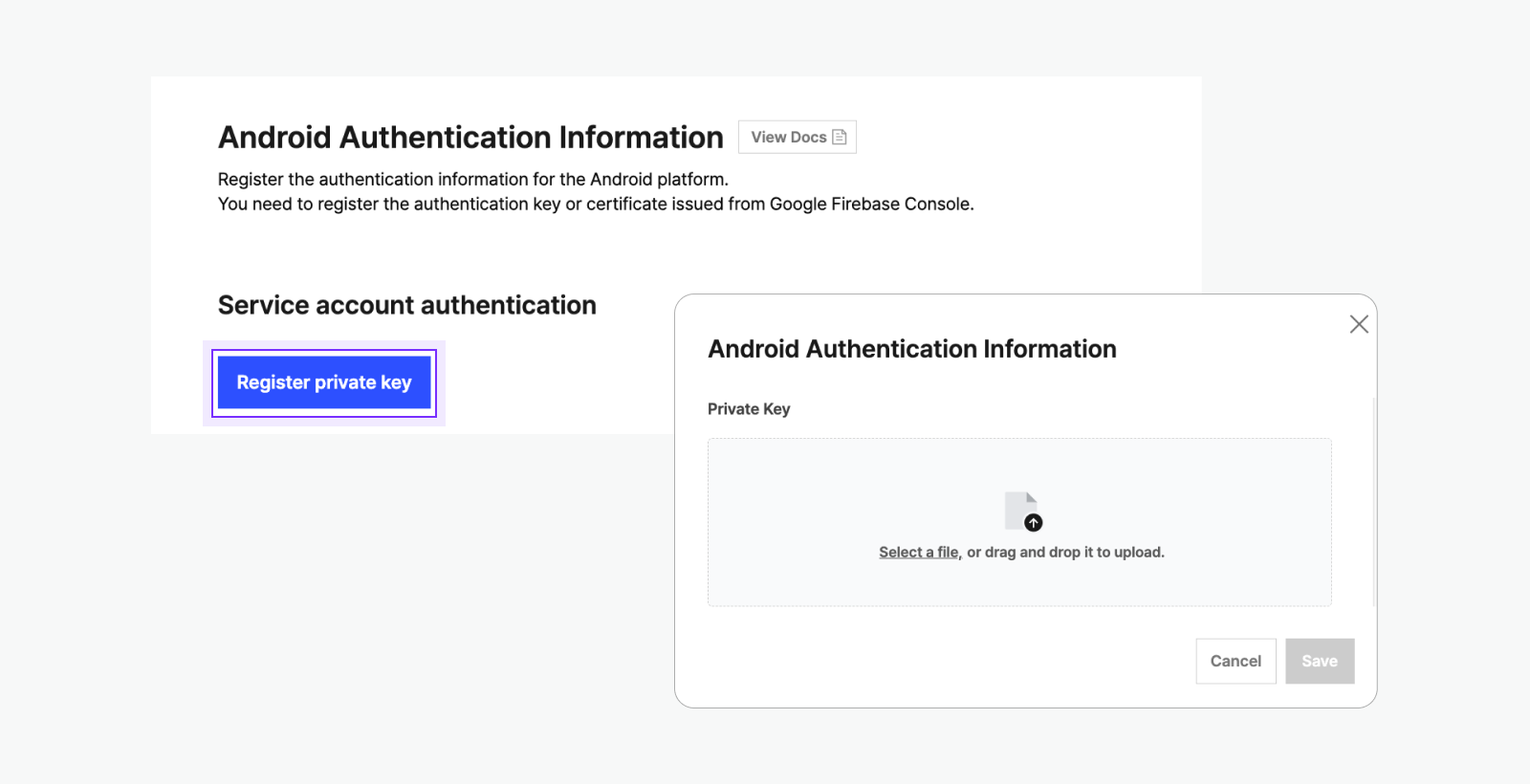 Register authentication information for Android