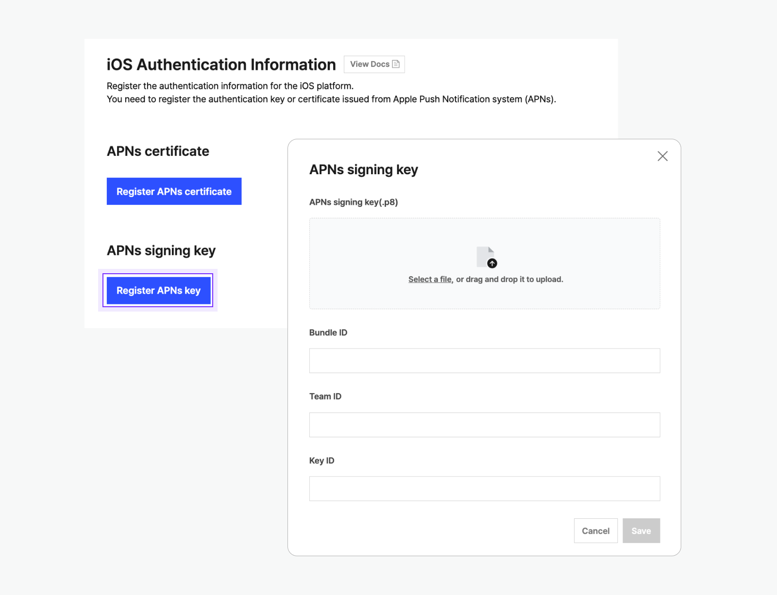 How to register APNs authentication token signing key
